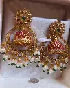 Vermilion Kundan Ruby Pearl Jhumkas