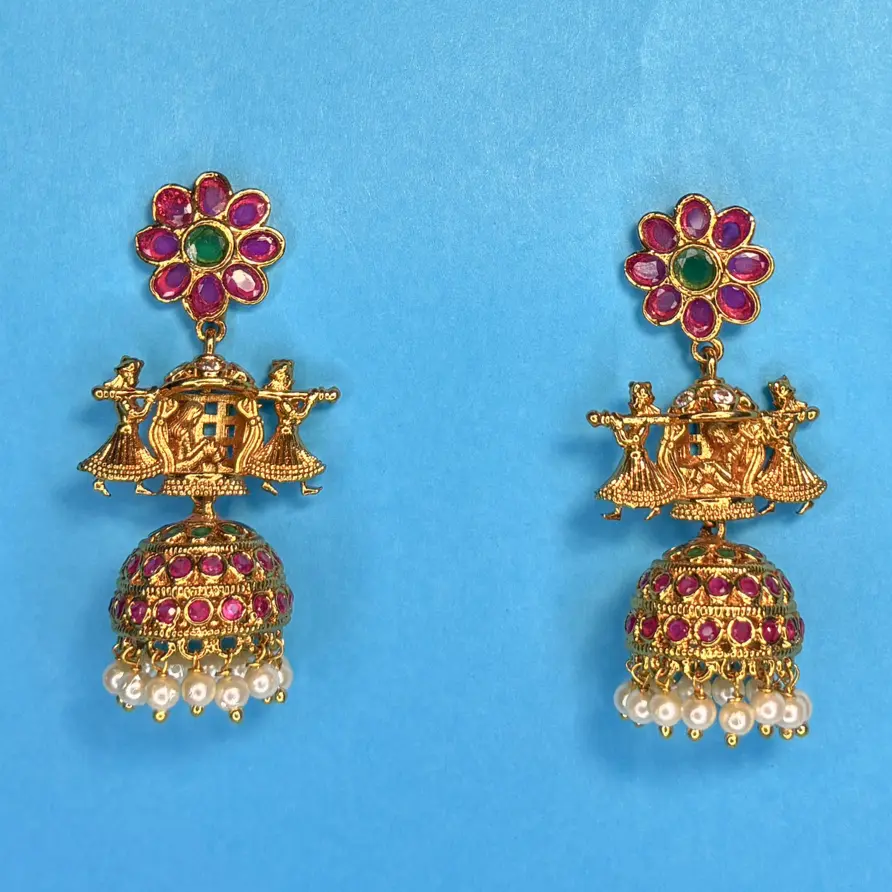 Vermilion Bridal Style Jhumka Earrings