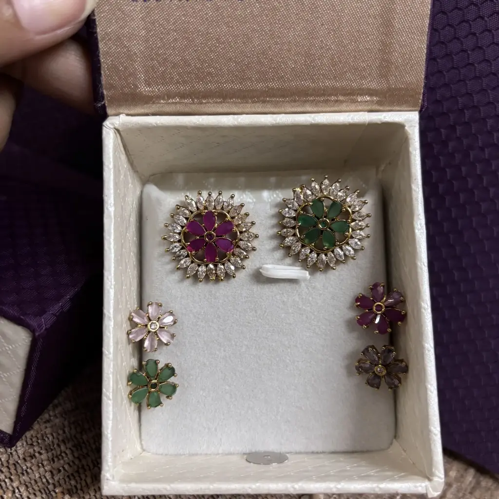 Interchangeable Flower Stud Earrings with Crystal Petals