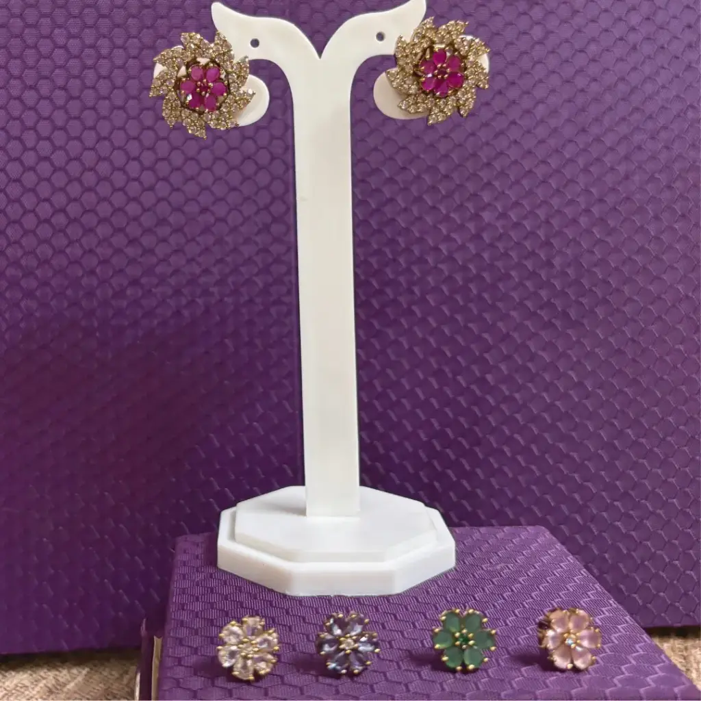 Interchangeable Flower Stud Earrings with Crystal Petals