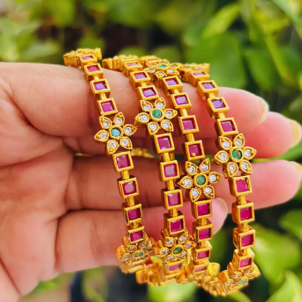 Floral Geometric Bangle Set