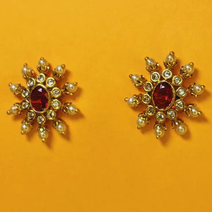 Polki Ruby Pearl Earrings