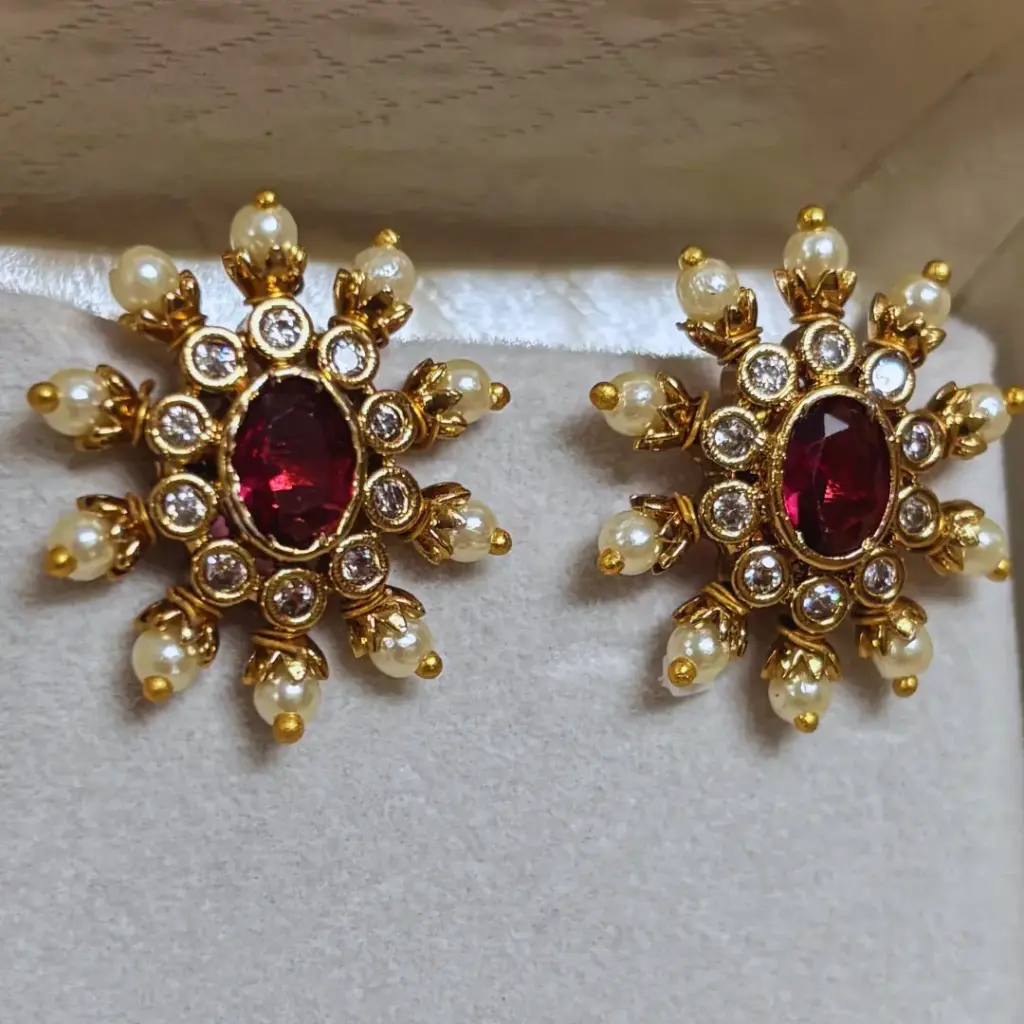 Polki Ruby Pearl Earrings