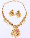 Gold-Toned Temple Set with Ruby & Pearl Accents