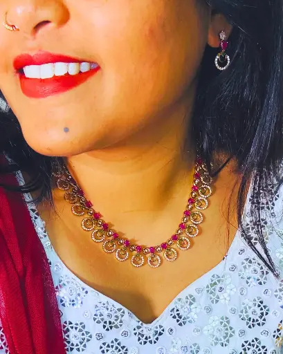 Ruby Drop Spiral Necklace Set