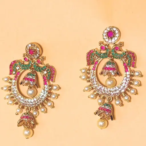 Heritage Kundan Chandbalis with Pearl Accents