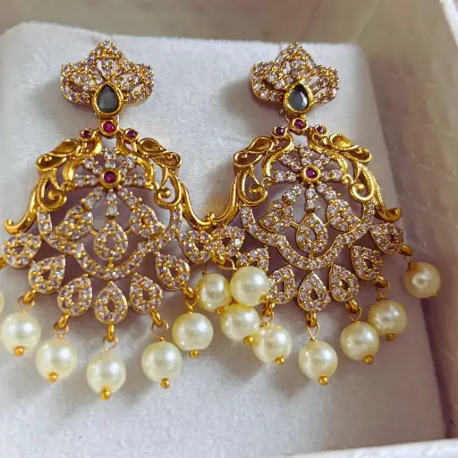 Pearl Cascade Chandbali Earrings