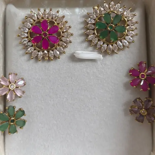 Interchangeable Flower Stud Earrings with Crystal Petals