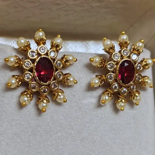 Polki Ruby Pearl Earrings