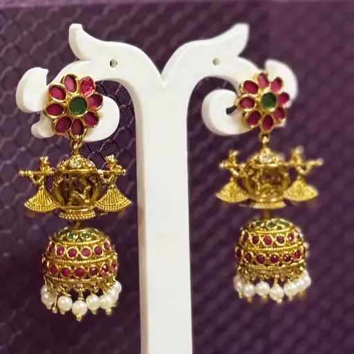 Vermilion Bridal Style Jhumka Earrings